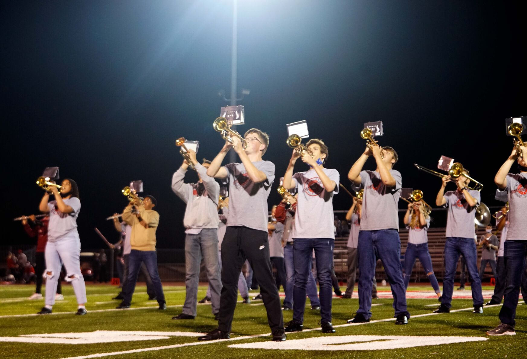 The Mexico High School marching band plays their halftime set
